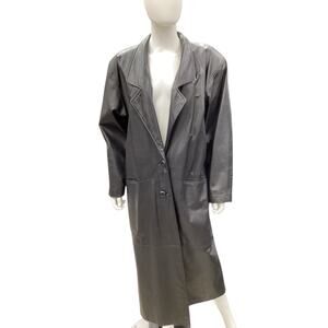 VTG Comint Coat Women’s Size M Leather Trench Deep V-Neck Lined Black Timeless!